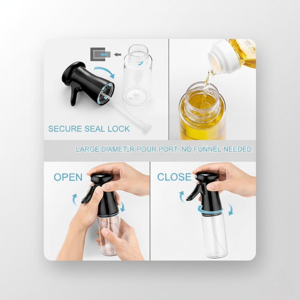 Refillable Oil Spray Bottle – 220ml Fine Mist Dispenser for Cooking