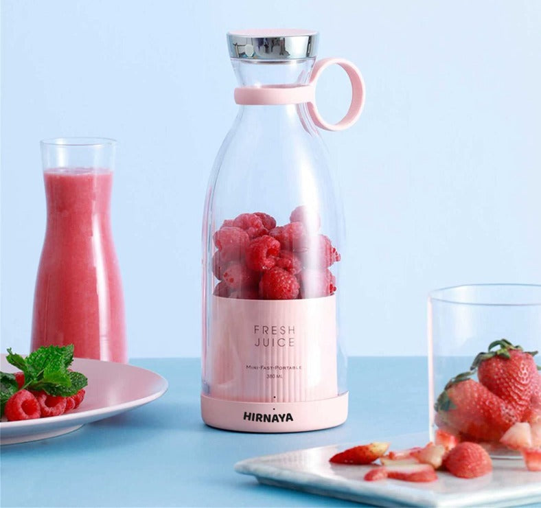 Portable Travel Juice Blender with Pink Base, 420ml Capacity, Fresh Fruit Smoothie Maker