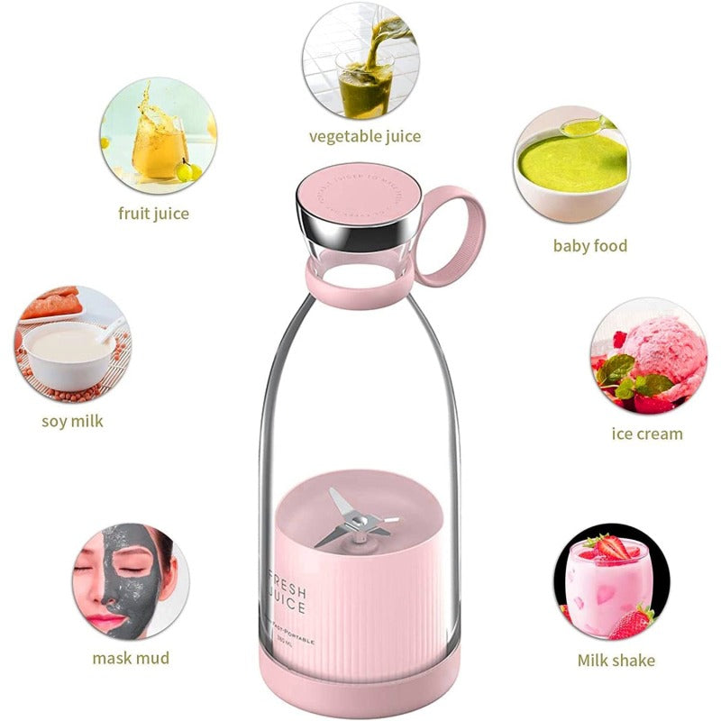 Portable Travel Juice Blender with Pink Base, 420ml Capacity, Fresh Fruit Smoothie Maker